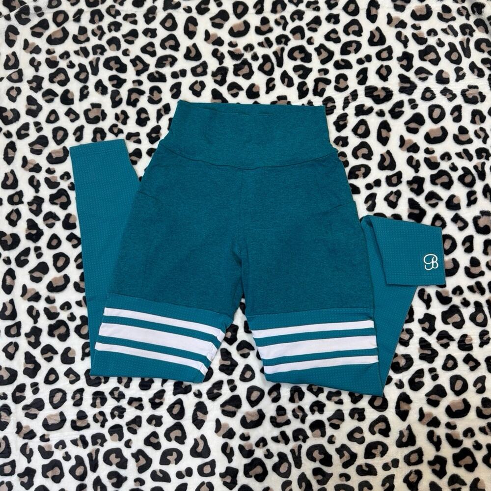 Bombshell Sportswear Ocean Teal Perform Thigh High Pocket Leggings Size Small